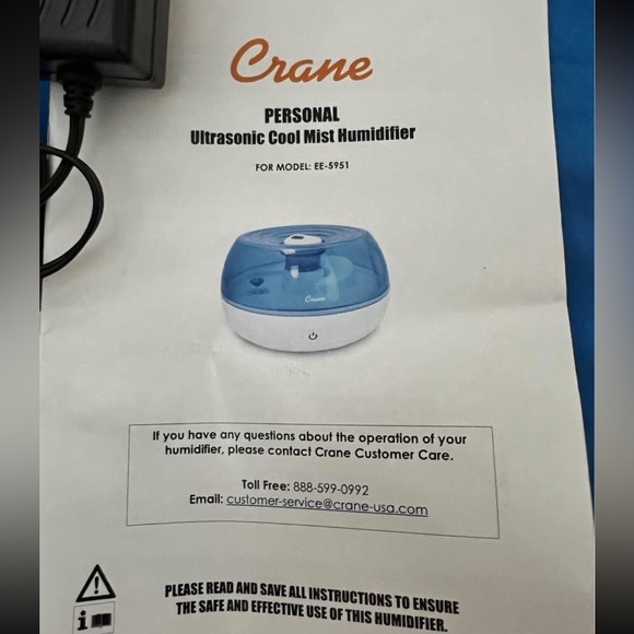 Crane Personal Ultrasonic Cool Mist Humidifier Includes Machine & Manual/No Box - Picture 2 of 6